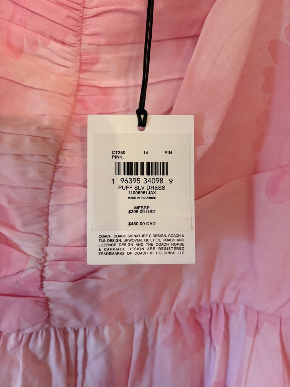 NWT Coach Puff Sleeve Floral Dress Pink Size 14 Cottagecore MSRP $395 - Picture 9 of 10